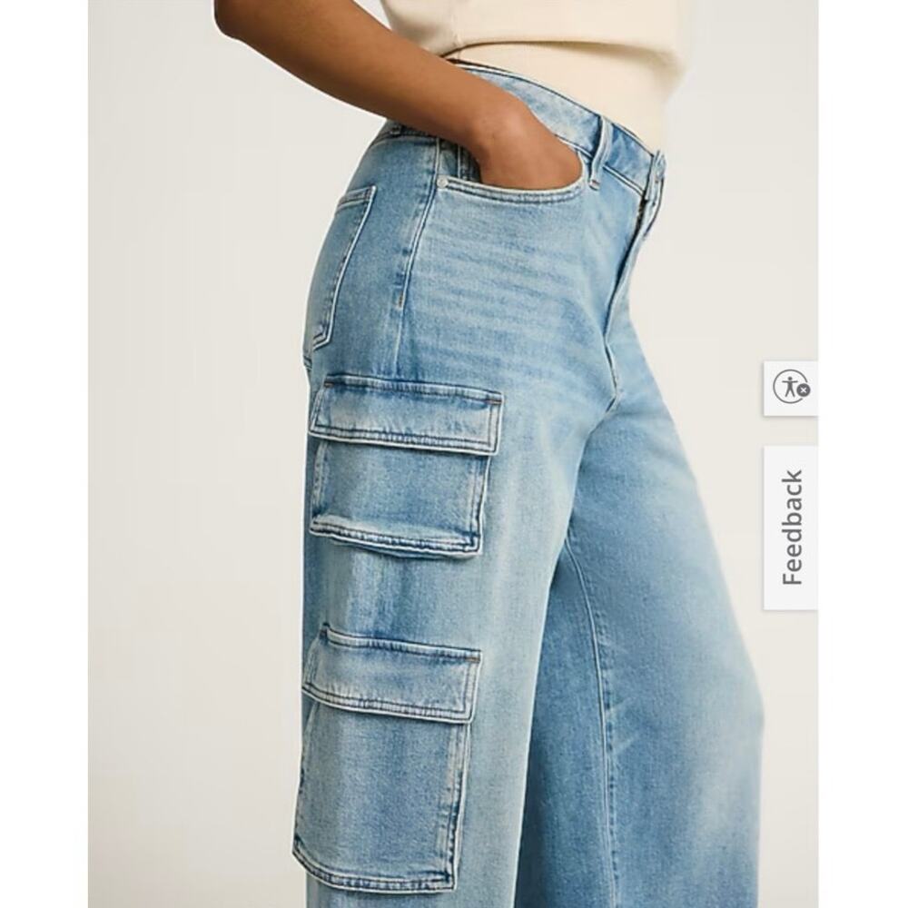 Express Low Slung Med/Light Baggy Cargo Jeans Low Rise Relaxed Straight Leg 10L - Picture 2 of 16